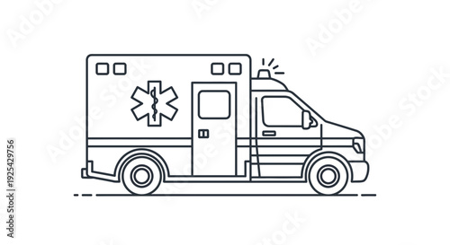 Ambulance Vehicle Line Art Icon, Emergency Medical Service Vehicle Illustration