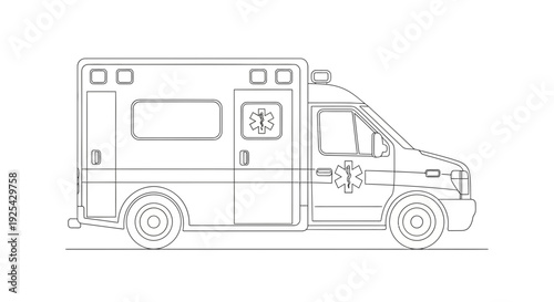 Ambulance Vehicle Outline Drawing, Emergency Medical Service Vehicle, Healthcare Transport