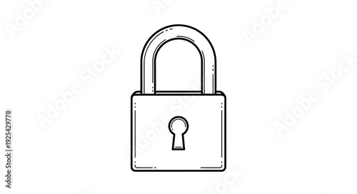 Vintage Padlock Icon, Security Symbol, Protection Concept, Isolated Black and White Line Art