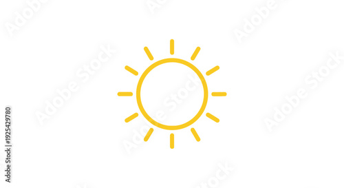 Simple Yellow Sun Icon on White Background, Bright Sunshine Symbol, Minimalist Graphic Element