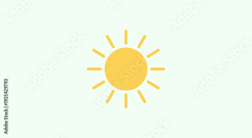 Simple Yellow Sun Icon with Rays on Light Green Background