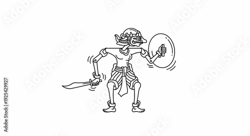 Warrior Puppet with Sword and Shield, Traditional Indonesian Wayang Kulit Style