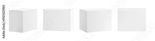 Closed rectangular box mockups. Vector clean carton packaging with sharp edges designed for branding, product packaging or commercial presentation. Delivery parcels, storage packs or consumer items