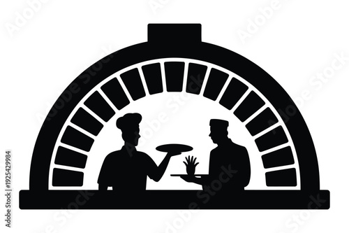 Chef and Customer in Pizza Oven: Serving Freshly Baked Pizza