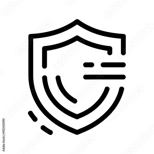A black and white icon of a shield with lines