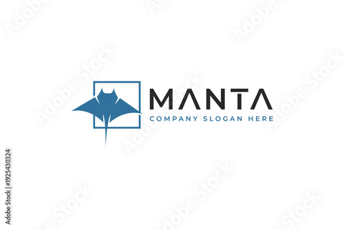 Silhouette of Tropical Black Manta Ray Fish Underwater Sea Life logo design