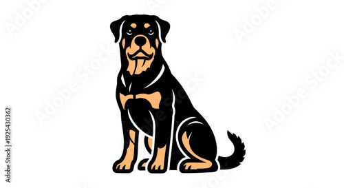 Rottweiler Dog Sitting Portrait, Loyal Companion, Strong Breed, Domestic Pet, Animal Icon