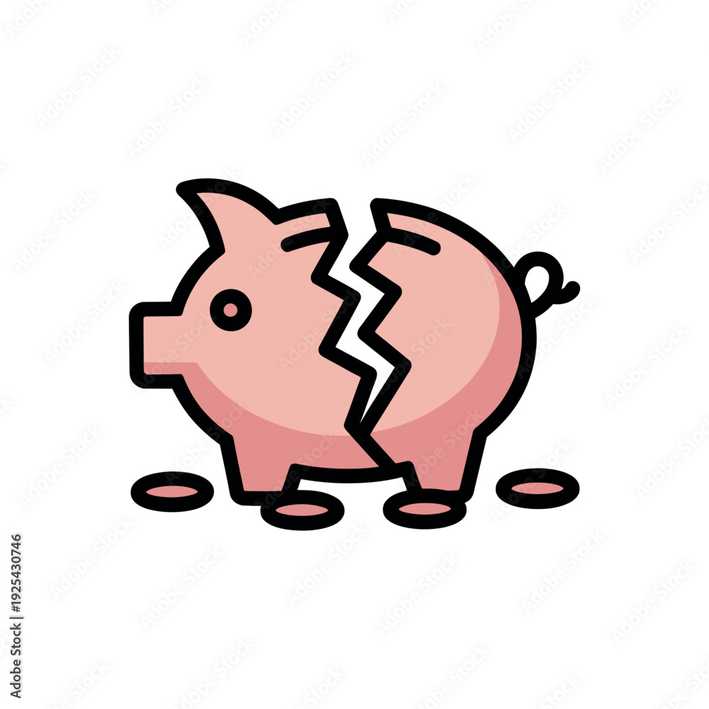 Obraz premium A broken pink piggy bank with coins on the ground