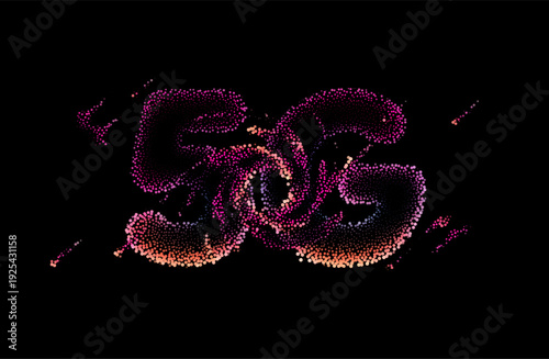 The text "5G" crafted from thousands of vibrant glowing dotted particles in neon pink, purple, magenta, and orange gradients. Conceptual vector illustration for 5G technology, wireless network themes.