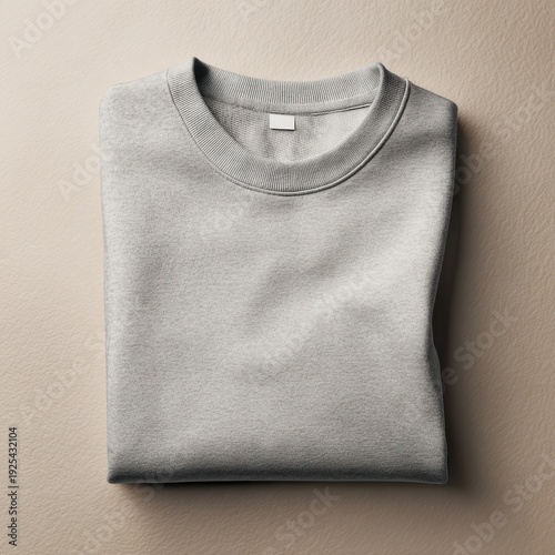 Folded Light Gray Crew Neck Sweater on Neutral Background