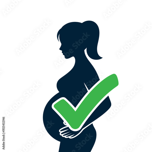 A pregnant woman with a green checkmark symbol