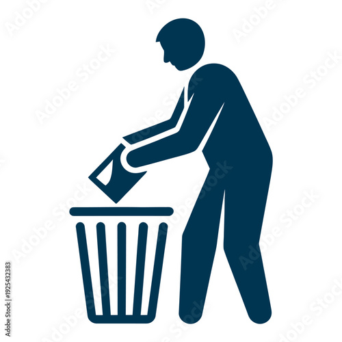 A person throwing away trash in a garbage can