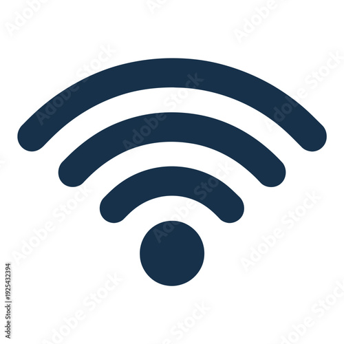 A dark blue WiFi symbol on a white background