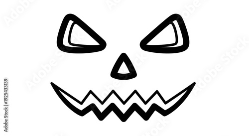 Spooky Jack O Lantern Face Outline for Halloween Celebration, Isolated White Background