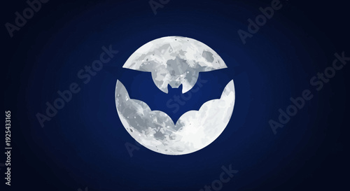 Bat Silhouette Flying in Front of a Bright Full Moon in a Dark Night Sky