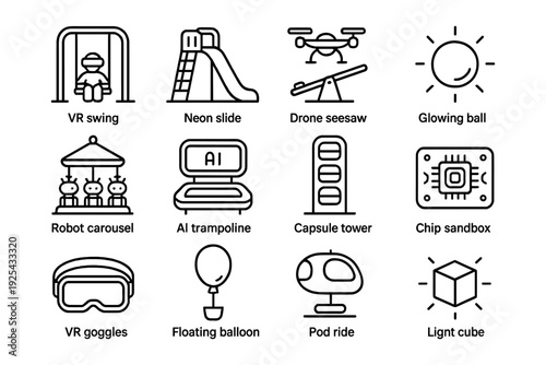 Modern playground equipment icons: technology and fun for kids