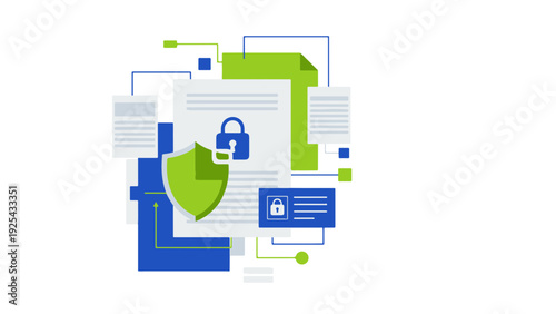 Shield and Lock Security Elements Graphic.