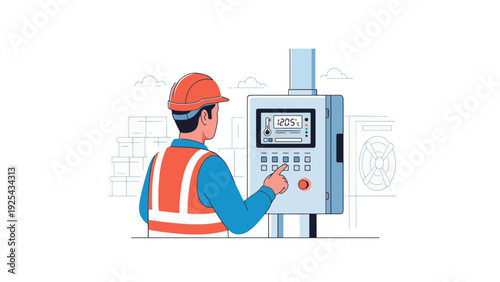 Technician Operating Industrial Control Panel.