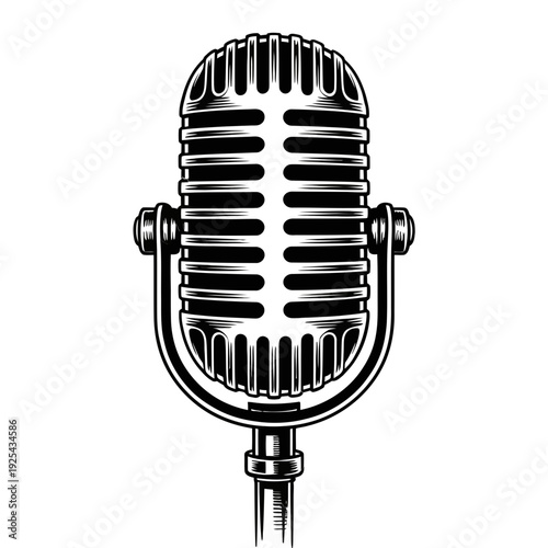 A vintage microphone illustration on a white background