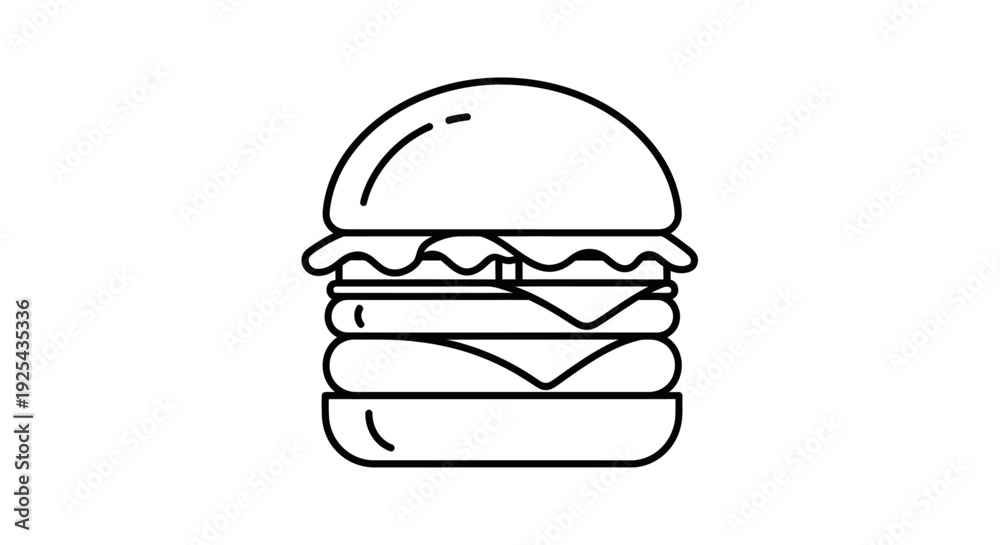 Fototapeta premium Simple outline illustration of a classic hamburger.