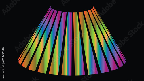 Radiant rainbow pleated abstract fan shape on black background