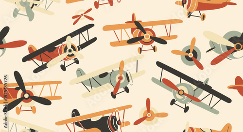 Cute vintage airplanes flying seamless pattern.