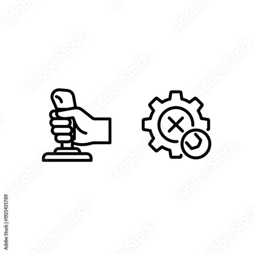 Outline icons showing a hand operating a joystick for direct control and a gear with a cross symbol for override mode, representing gaming, technology, and settings.