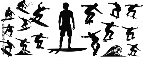Black Silhouette Mega Collection of Professional Dancers Surfers Skateboarders Singers Athletes Children Dogs and Forest Trees flavector Adobe Stock VectorBlack Silhouette Mega Collection of 