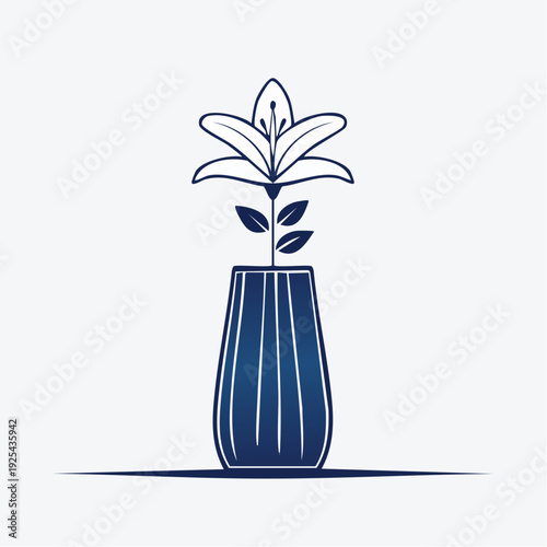 Elegant Lily in a Decorative Blue Vase A Symbol of Purity and Beauty