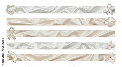 Elegant satin ribbons with decorative elements for design and decoration purposes.
