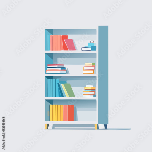 Minimalist White Bookshelf Filled with Colorful Books and Decorative Items