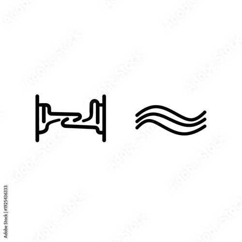 Monochromatic black outline icons: a complex winding channel and simple wavy lines, suggesting flow, connection, and complexity.