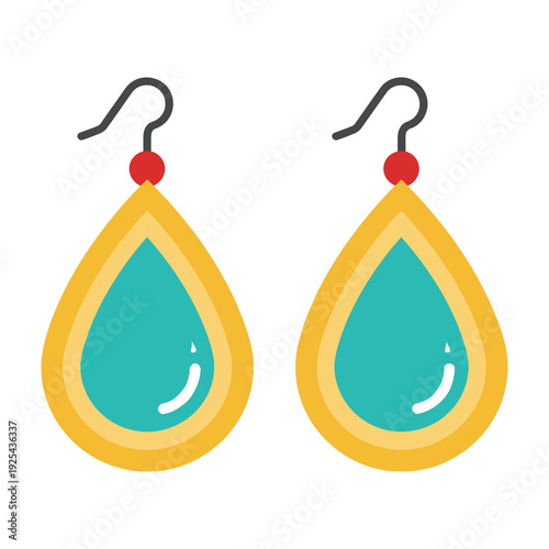 Pair of golden teardrop earrings with blue gemstones