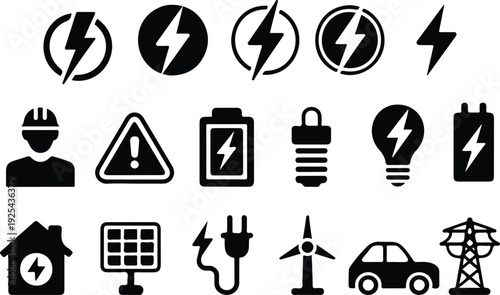 Electricity and Green Energy Icons Set Power and Renewable Energy Vector Illustration Collection