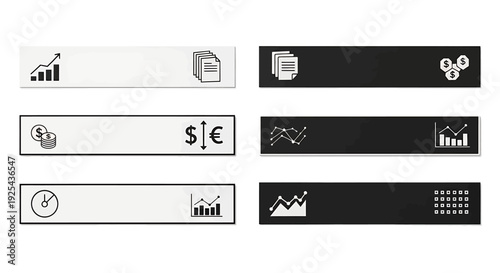 Financial and Business Icons Representing Data Analysis and Market Trends.