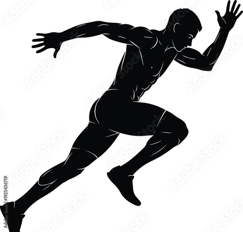 Black Silhouette of Powerful Male Sprinter Athlete Running Fast in Motion for Sports Fitness Competition Success flavector Adobe Stock VectorBlack Silhouette of Powerful Male Sprinter Athlete