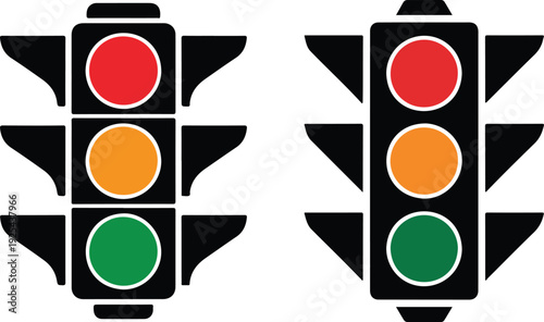 Traffic Signal Light Outline Manual Design Set Stop Go and Warning Symbol
