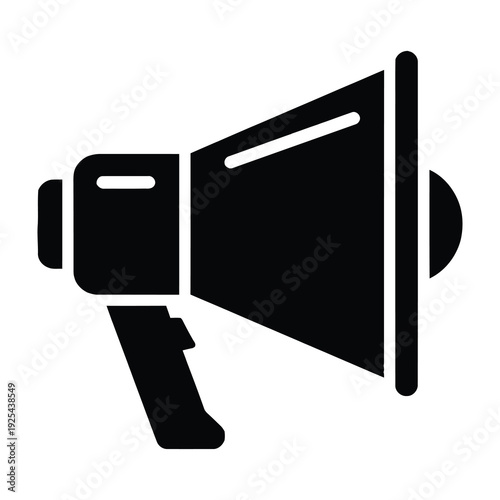 Black megaphone silhouette symbolizing announcement and communication