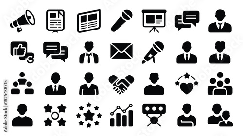 Business communication icons set people speech bubbles megaphones and marketing symbols for corporate concepts and teamwork