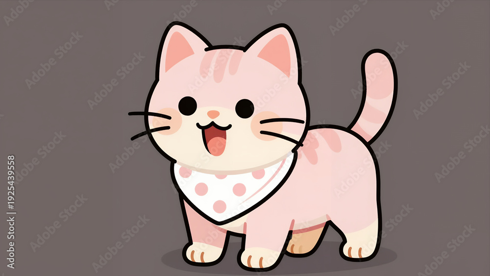 Fototapeta premium Cute Cartoon Kitten Wearing A Polka Dot Bib, Vector Illustration For Children'S Design Or App Use