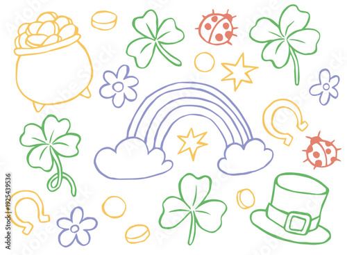 Children doodle drawing. Set for St. Patrick's Day.	
