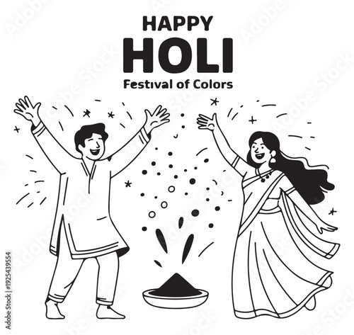 Happy Indian Couple Celebrating Holi Festival with Colors