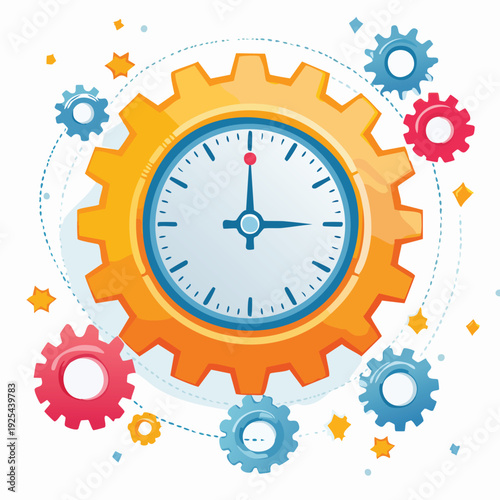 Clock face integrated with gears illustrating time management