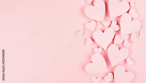 Soft pink hearts scattered on pastel background for Valentine's Day
