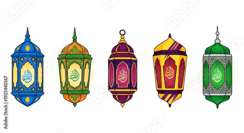 Collection of Five Decorative Islamic Lanterns.