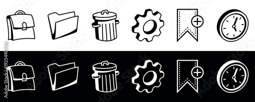 Minimal line icon set for user interface design vector illustration isolated on white and black background.