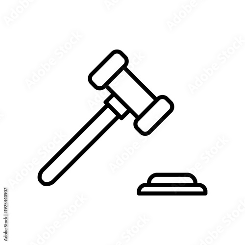Auction Gavel Icon Vector, Judge Hammer Symbol, Court Law Justice Sign, Legal Authority Mallet Illustration, Flat Solid Black Minimalist Design, Isolated Single Icon for Legal, Judiciary, Verdict, Bid