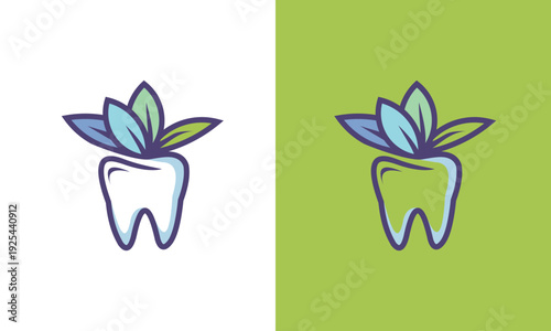 Illustration of a tooth with leaves growing out of it on a split background with vibrant colors and clean lines