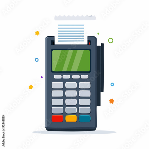 Payment terminal with receipt, flat vector illustration