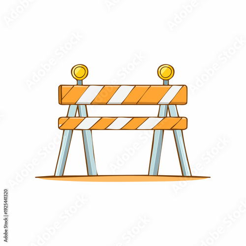 Cartoon illustration of a yellow and orange construction barrier with lights
